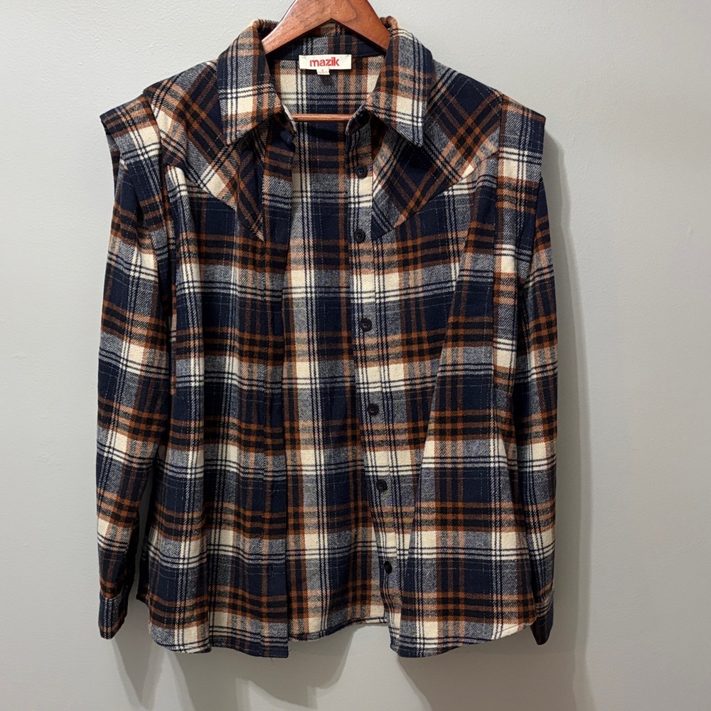Mazik Navy, Brown & Cream Plaid Flannel Shirt